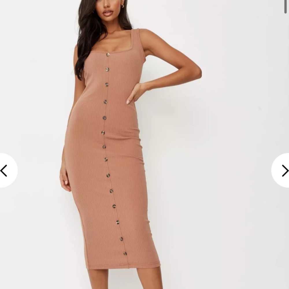 Tan Ribbed Midi dress